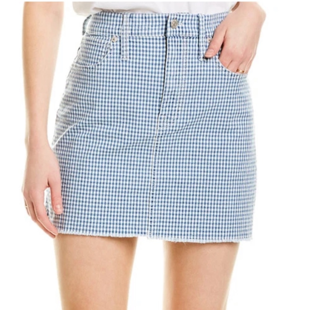 🆕 Madewell Gingham check denim raw hem mini jean skirt